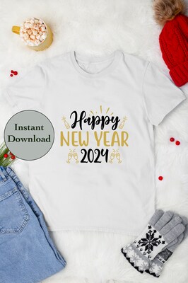 New Year Decor SVG PNG DXF EPS JPG Digital File Download, Happy New Year 2024 Design For Cricut, Silhouette, Sublimation - image3